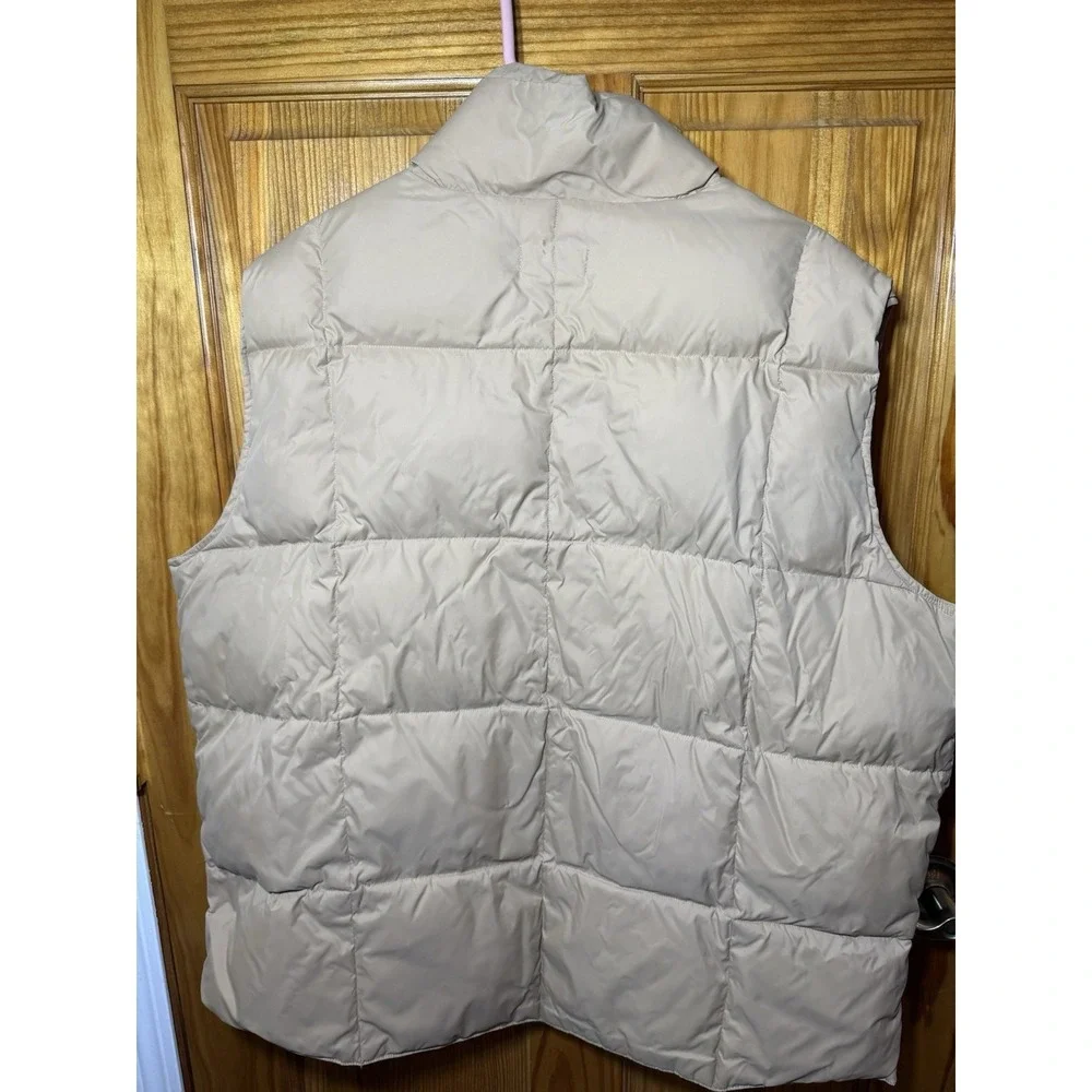 Lands End Vest Mens 2XL Tan Beige Goose Down Puffer Quilted Nylon Outerwear Snap